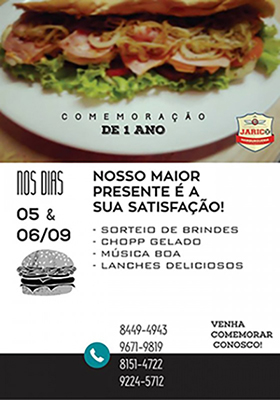JARICO HAMBURGUERIA COMPLETA UM ANO DE ATIVIDADES EM CARAZINHO