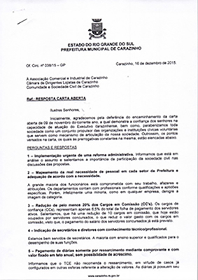 PREFEITO ENTREGA RESPOSTA À CARTA ABERTA DA SOCIEDADE CIVIL ORGANIZADA