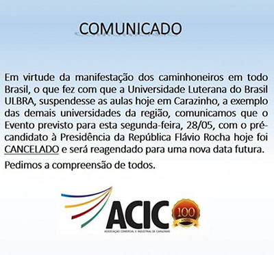 COMUNICADO DE CANCELAMENTO